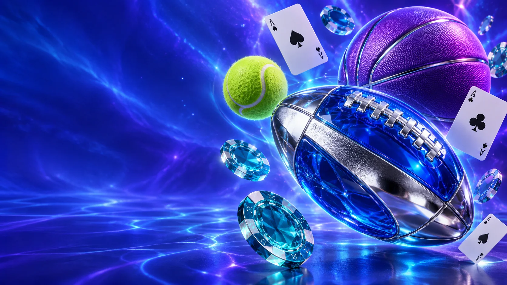A luminous world of chrome sports balls and colourful casino chips